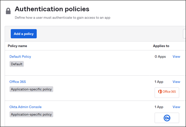 Authentication policies can hold multiple apps